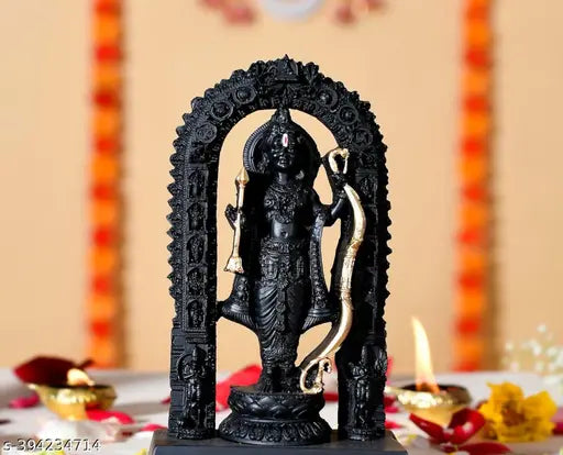 Black resin Shri Ram figurine, Indian-made miniature sculpture (4x7x4 inches) of Ram Lalla Ayodhya Murti for decoration and gifting