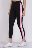 Striped cotton blend women's slim fit ankle length leggings with elastic waistband, ideal for casual and sports wear. Available in sizes 28, 30, 32, 34. Made in India