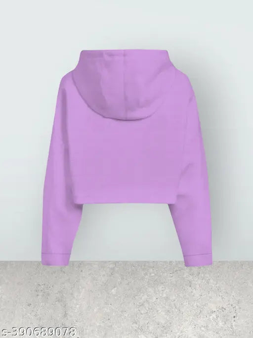 Pink cotton blend crop top hoodie for girls and kids, high-quality, long sleeves, printed pattern