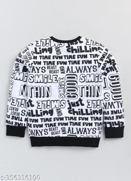 White cotton Mimino boys & girls full sleeve printed hoodie with chic typography, elevating children's style, India origin