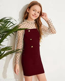 Maroon cotton blend round neck dress for girls, solid pattern, long sleeves, sizes 3-4 to 13-14 years