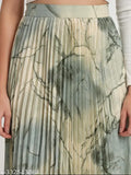 Premium quality printed polyester A-line skirt with pleated design and elastic waistband, Indian origin