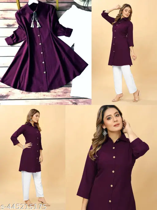 Stylish cotton blend kurta and palazzo set for formal and office use by Rakhdi Fashions, solid color with three-quarter sleeves