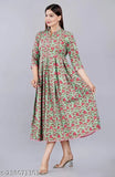 Floral printed cotton kurta, three-quarter sleeves, mandarin collar, anarkali pleated. Mahi Star Fashion women's flared dress from India