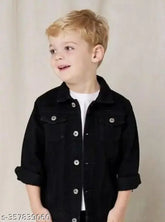 Boy Z Black Denim Jacket, solid black, long sleeves for 4-5 years kids' wear