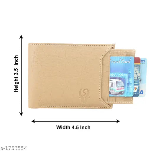 Beige faux leather detachable card holder wallet, 2 compartments, coin pocket for men. Modern, sleek, and durable accessory for everyday style