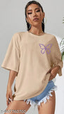 Cotton printed beige baggy lavender t-shirt for women, casual style under $200