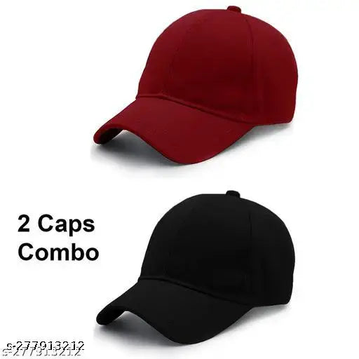 Maroon & Black Cotton Adjustable Baseball Caps (2pcs) - Fashionable Unisex Summer Accessories, Sweat-Proof Design, Made in India