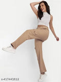 Solid lycra bell-bottom cargo trousers for formal and regular wear, similar to a plaza style - Indian women's fashion