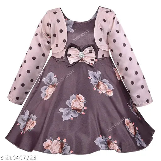 Silver Kraft long-sleeve printed net satin winter dress (fe2811bwn), 7-8 years, spruce wardrobe