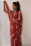 Peach Georgette Lakhnavi Saree with Separate Blouse - intricate embroidered net design, traditional Indian wear for free-flowing elegance