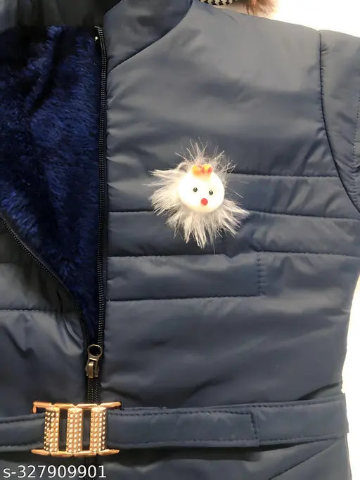 Navy Blue Nylon Jacket for Girls - Solid style, long sleeves, 1 pack, perfect for winter