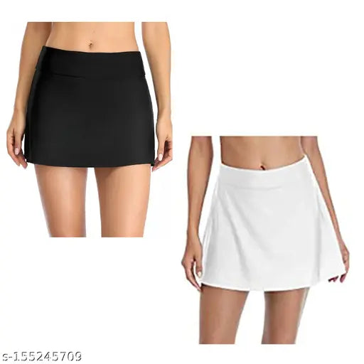 Black acrylic high-waisted tummy control swimsuit bottoms with attached shorts for women's activewear and swimming