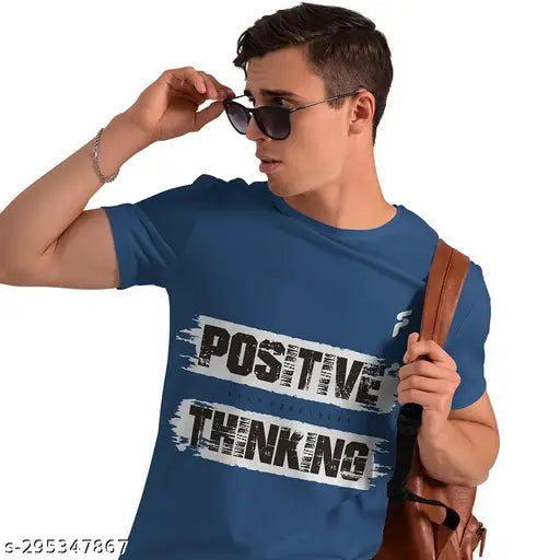 Blue cotton-blend men's t-shirt (FABYAY), short sleeves with printed pattern, size N from India