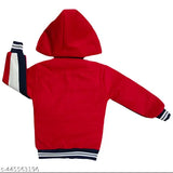 Multi-colored stylish winter jacket for boys in polyester, colorblocked design. Red and navy blue, long sleeves, size 1-8 years