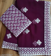 Vibrant Georgette & Satin Sequence Embroidered Lace Sari with Heavy Work Blouse, free size, India