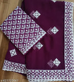Vibrant Georgette & Satin Sequence Embroidered Lace Sari with Heavy Work Blouse, free size, India