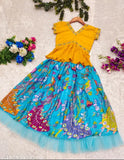 Fully stitched chiffon lehenga choli set for girls, self-design botanical pattern on display, ideal for traditional Indian festivals (10-11 years)