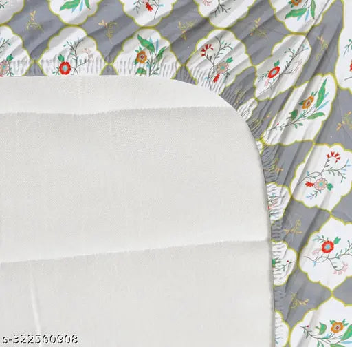 Gillkart's glace cotton king size elastic bedsheet with floral print & jumbo pillow covers, ideal for 8-inch mattresses