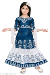 Embroidered rayon A-line skirt set for kids, Indian fashion with dupatta, 2-12 years