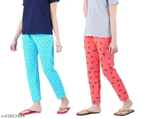 Cotton printed maxi pyjama pant pack of 2 for women, stylish sleepwear in various sizes