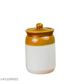 Ceramic brown pickle jar set (2Kg & 1Kg), ideal for homemade achaar preservation, high-quality material with lids, Indian origin