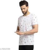 White cotton short sleeve men's printed round t-shirt by Vimal Jonney, perfect for casual wear