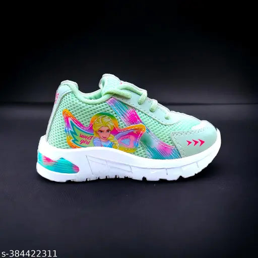 Girls' Pista shoes with Pista soles in mesh, lace-up design, vibrant print - Indian origin