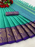 Aura silk Kanjivaram saree with zari woven pattern, single free size, 5.5m long, India origin