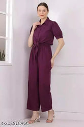 Stylish crepe women's 2-piece dress set with shrug, solid colors, regular fit. Indian-made fashionable jumpsuits for everyday and formal occasions