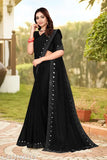 Black Georgette saree with AAIRA traditional gold silver Swarovski and mirror work border, paired with a separate Bangalori silk blouse for wedding and party wear