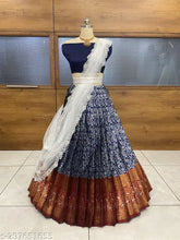 Zari work South Indian Art Silk Half Saree with embroidered net dupatta, unstitched choli and lace detailing, ready-to-ship from India