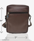 Brown PU Magnifique Trendy Sling Bag, durable side bag for men and women with 4 compartments, free size (7x4x9 inches)