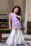 Lavender rayon party set for kids, age 3-4 years, printed pattern on kurta and bottomwear