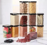 Airtight black plastic dry fruit jars (12 pack-1100ml each), clear design for kitchen storage and organization, easy to clean and maintain