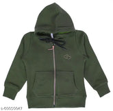 Green cotton blend fleece sweatshirt for girls with printed net pattern, warm and cozy winter wear