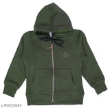 Green cotton blend fleece sweatshirt for girls with printed net pattern, warm and cozy winter wear