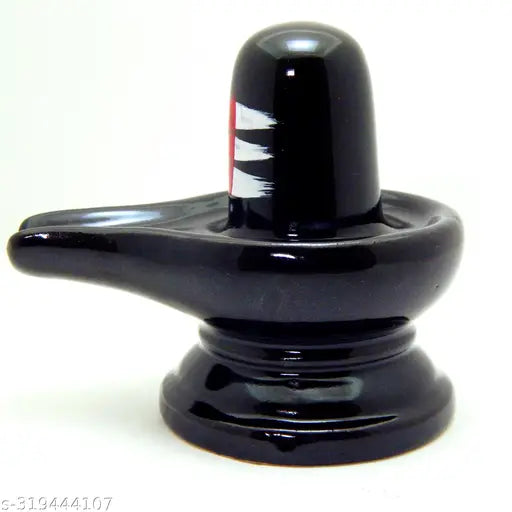 Black ceramic Shivling, ideal for home or office temples