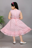 Pinktastic knee-high fun pure cotton frock for girls, striped net design, sleeveless, cute ruffled neckline, 100% cotton, perfect for summer, made in India