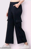 Solid cotton-lycra full length bellbottom trousers, premium quality cargo style in sizes 26, 28, 30, 32 (India)