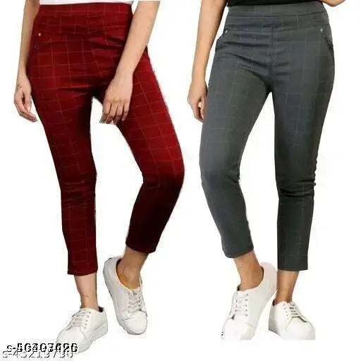 Checked net Lycra jeggings from Akshita, available in sizes 28, 30, 32, 34. Made in India