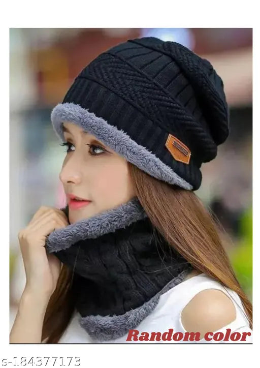 Arcylic unisex winter cap set in random colors, thick and chunky design with fur pattern, warm and durable, perfect for cold weather