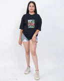 Black oversized cotton t-shirt, KREATIKAZ FTO210023B printed for women