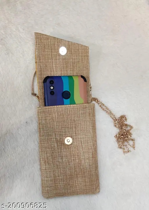 Fancy embroidered fabric hand-held purse, sling saree pouch with handle, chain clip. Indian partywear accessory for one compartment