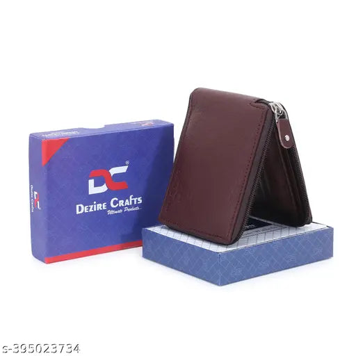 Brown artificial leather men's casual wallet, featuring 4 card slots, 2 compartments, and printed net pattern - a versatile choice for evening/party, travel, or formal events from Dezire Crafts