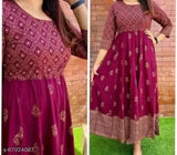 Rayon gold printed Anarkali kurta with three-quarter sleeves, vibrant Indian fashion for women