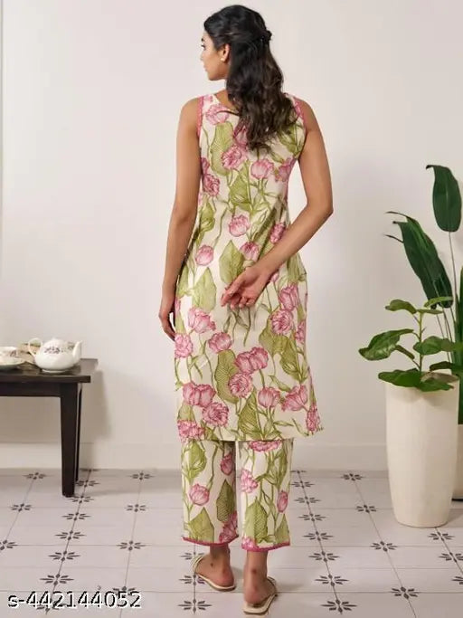 Rayon print net kurta set with bottomwear, graceful design and three-quarter sleeves