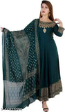 Gold printed anarkali kurti with dupatta, solid pattern cotton, three-quarter sleeves, Indian women's fashion on mannequin