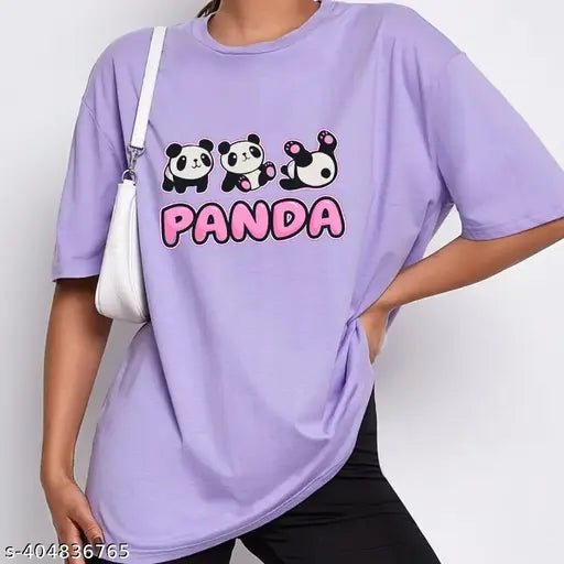 Panda printed oversized cotton blend t-shirt for women, trendy panda design