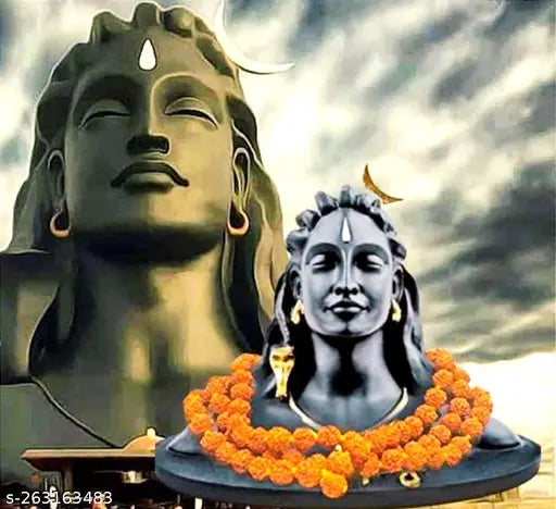 Black Adiyogi Ji statue with Rudraksha mala for car dashboard pooja, home & office decor